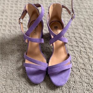 Idifu Lavender Suede Block Heel Sandals Ankle Strap Size 7.5 NWOT